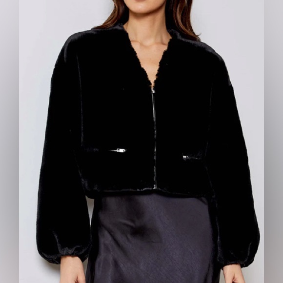 DH NEW YORK Neptune black faux fur cropped jacket.  Size S - Picture 3 of 10